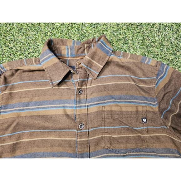 Marmot Shirt Mens Medium Brown Stripe Flannel Button up Outdoor Work Lightweight - Picture 3 of 7